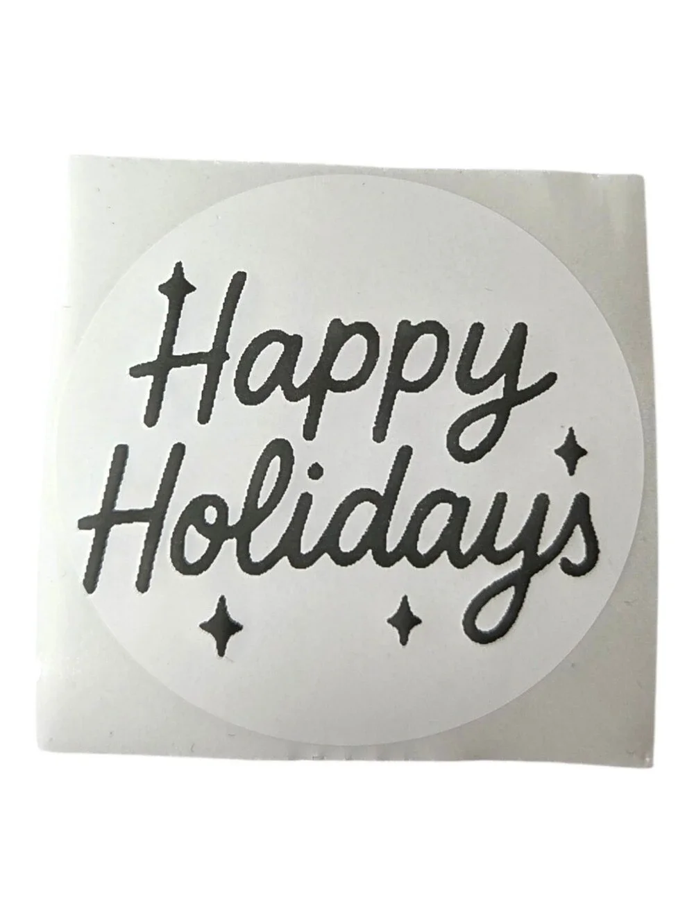 200 Happy Holidays Sticker Pack, 2in Round Pink, White Small Business Packaging